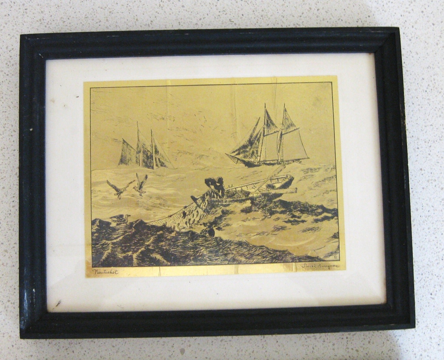 Two Lionel Barrymore Gold Foil Etchings Nantucket by lemontreefarm