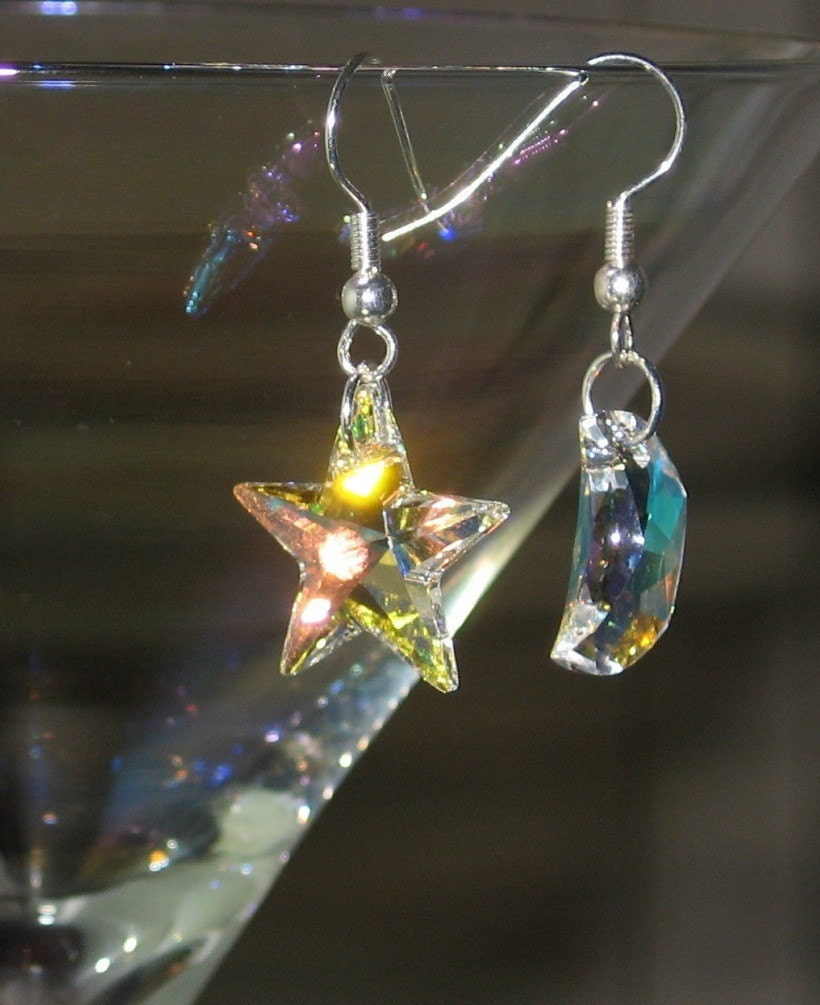 Swarovski Crystal Moon and Star Earrings