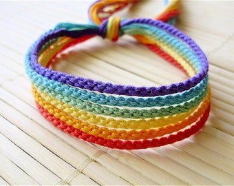 Muted Rainbow Friendship Bracelet Set - Six Handmade Bracelets in Soft Colors