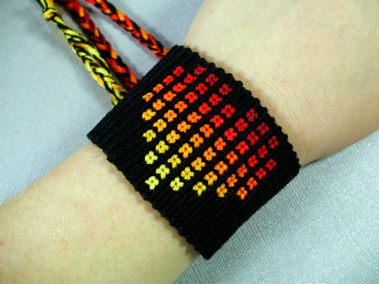 Handmade Flame Heart Friendship Bracelet Pixelated Heart