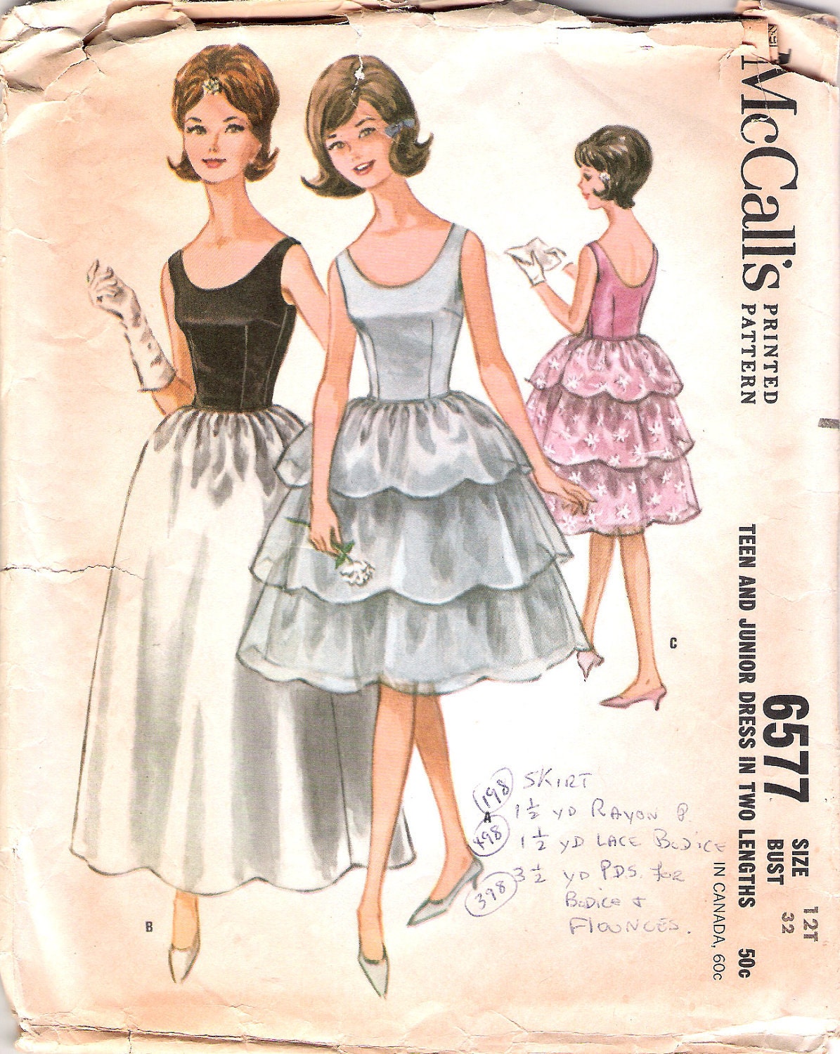 Vintage 60s 1960s Party Dress Pattern Prom Dress Tiered Formal
