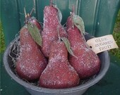 Primitive Aged Pears E  Pattern - Big Red Ripe Christmas Pears Bowl Fillers, Ornaments, Ornies - E Pattern
