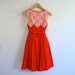 Red White Lace 1950s Party Dress Zig Zag Full Skirt Holiday Dress XS