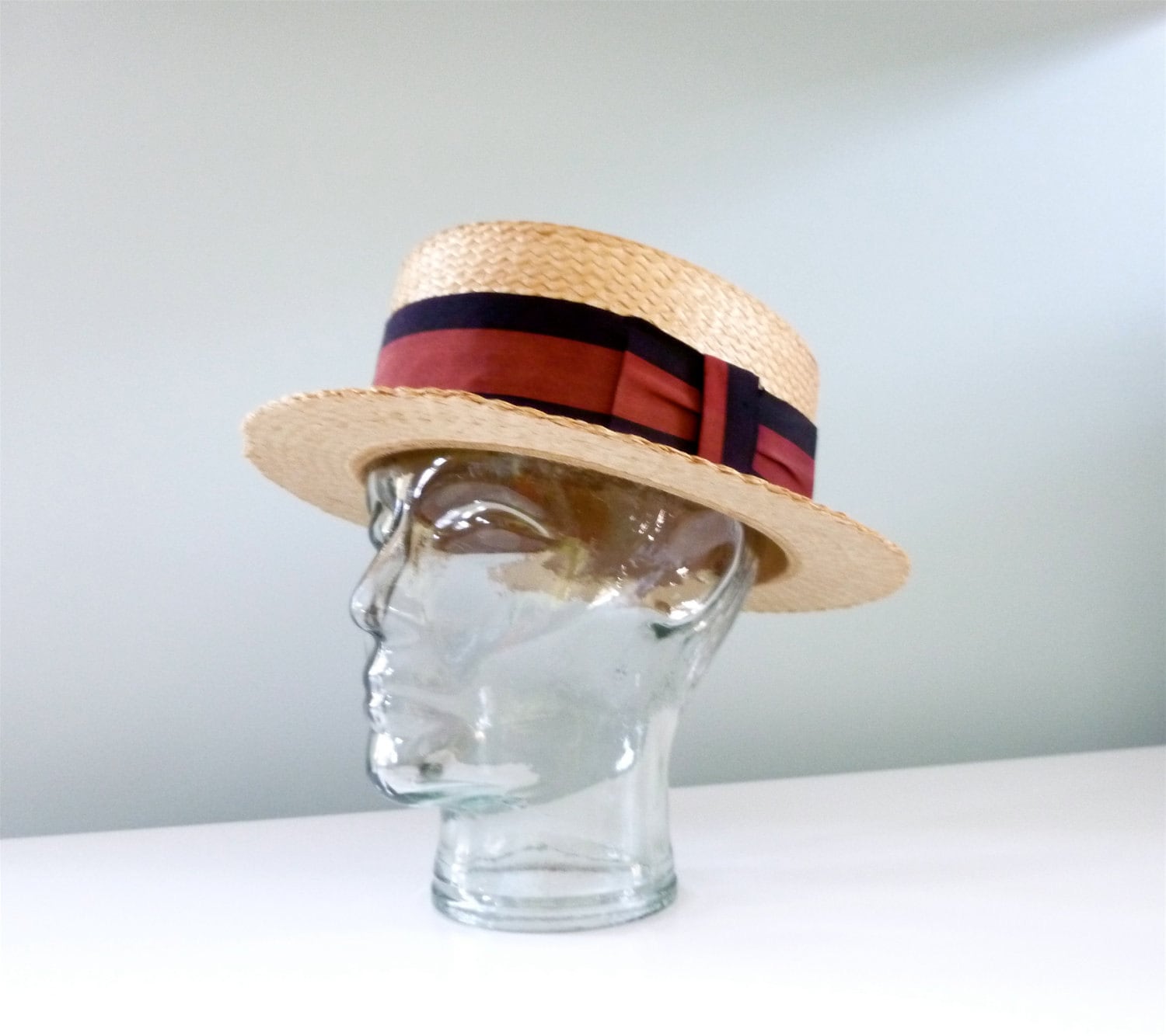Vintage Boater Hat Quartet Straw Skimmer Red Black