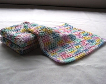 Cotton Crochet Washcloths in Varied Pastels - Set of 3