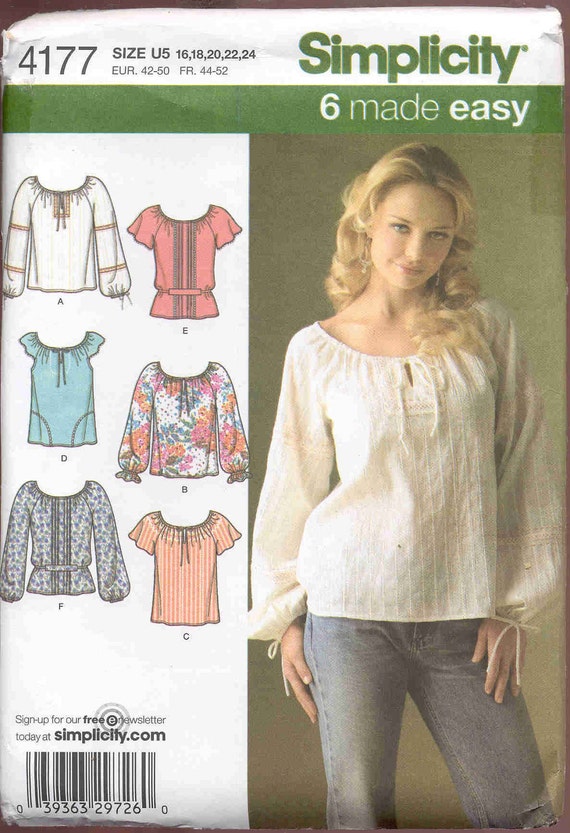 Simplicity 8741 Plus Size Peasant Blouse Pattern by bellaloona
