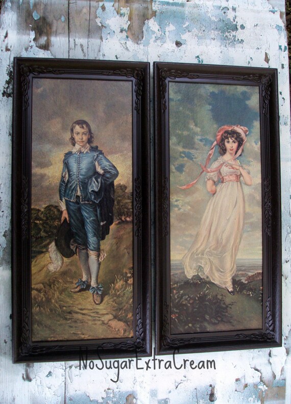 Pinky And Blue Boy Framed Portraits Vintage