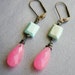 Bead Soup Jewelry - Turquoise Green and Hot pink Stone Earrings