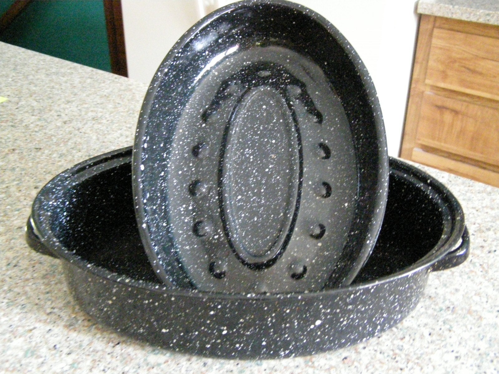 Vintage Two Quart Enamel Roasting Pan with Lid