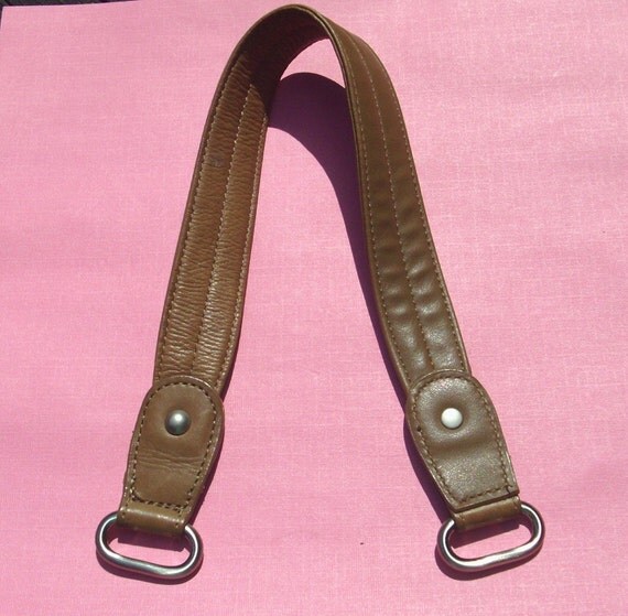 Thick Light Brown Leather Purse Strap with Silver Toned