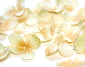 100 Silk Hydrangea Blossoms in Banana Cream Pie - Artificial Flowers, Blossoms - PRE-ORDER