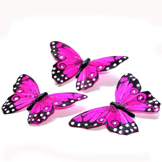 3 Large Fuchsia Pink Viceroy Butterflies for Hair Pins
