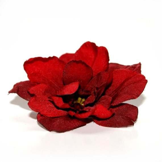 3 Deep Red Silk Delphinium Blossoms Silk Flower Heads