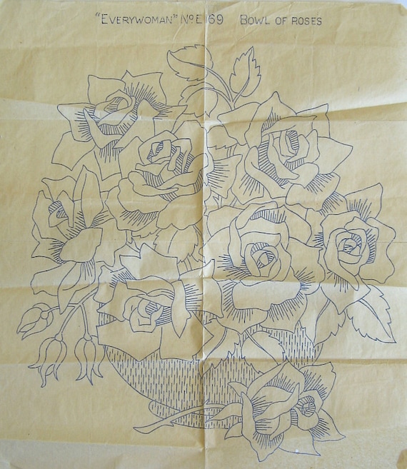 Vintage Iron On Embroidery Transfer Bowl by TheBrightonEmporium