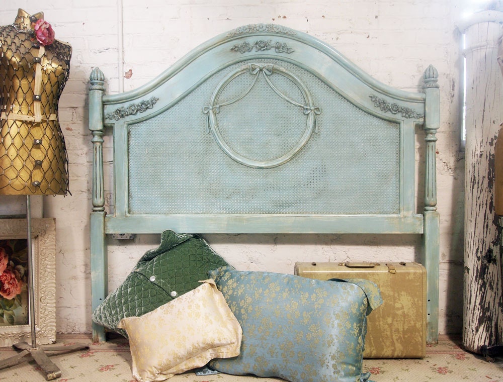 Painted Cottage Shabby Aqua Chic Queen Headboard BD202