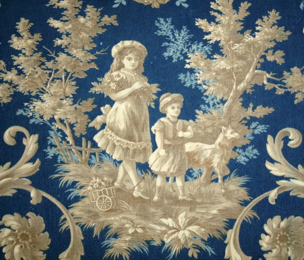 Rare 18th Century Prussian Blue Antique French Toile Large