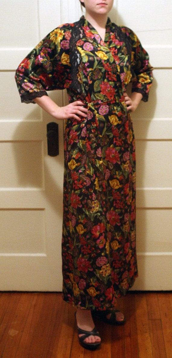 Vintage Floral Silk Floor Length Robe