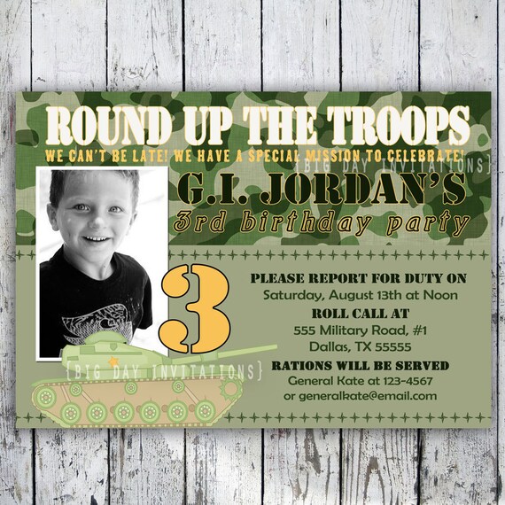 Camo Printable Invitation Camoflauge Personalized Birthday