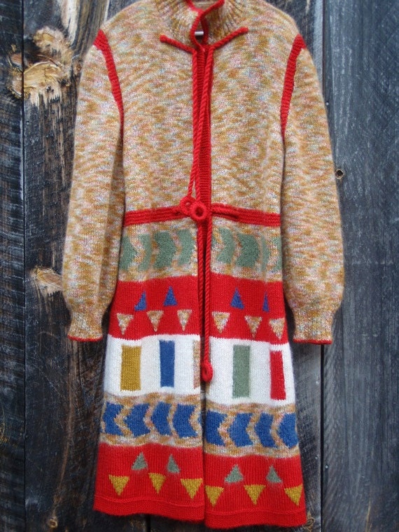 A Geometric Navajo style Sweater Coat by seasonedantiques on Etsy