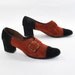 Sexy School Marm: Megalithically Mod Buckle Pumps .vintage rusty red and black suede iconic heels with oversized buckles -womens size 6.5-
