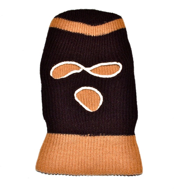 SKI MASK 1980s Knit Winter Cap ROBBER Mugger Style Brown and