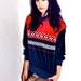 Smoking Pipe ARGYLE 1980s LIUKOO Velour Long Sleeve Shirt Sweatshirt Navy Blue and Red Ladies Medium M