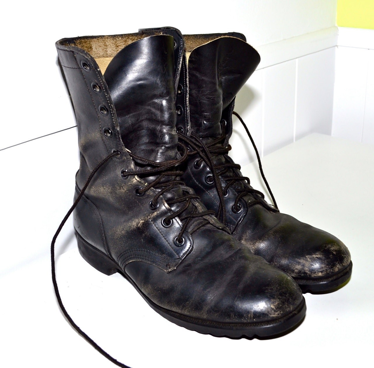 Distressed Leather Faded Black MILITARY Regalia COMBAT BOOTS