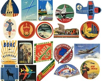 20 Vintage Airline Luggage Labels Air Travel Digital Download Collage Sheets Instant DL baggage printable scrapbooking supply scrapbook