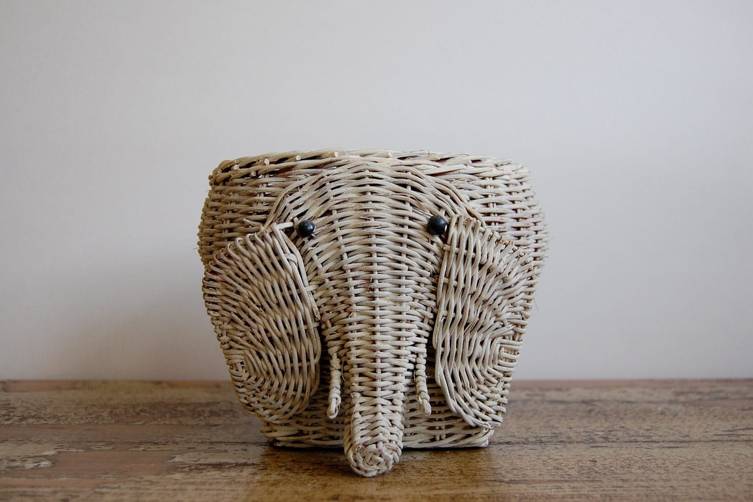 Vintage Weathered Wicker Elephant Basket