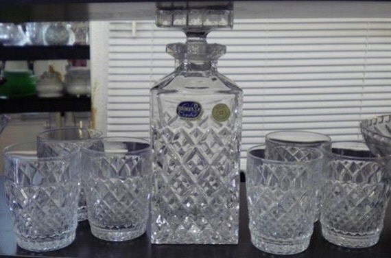 vintage bohemia crystal decanter set