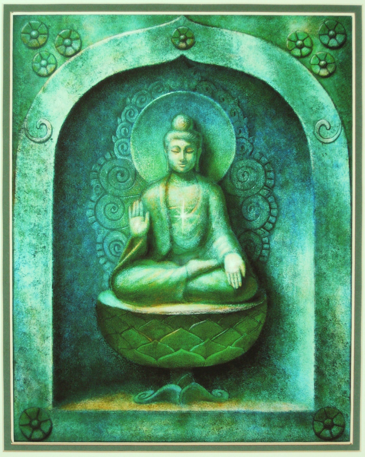 Green Buddha spiritual art meditation Zen by HalstenbergStudio