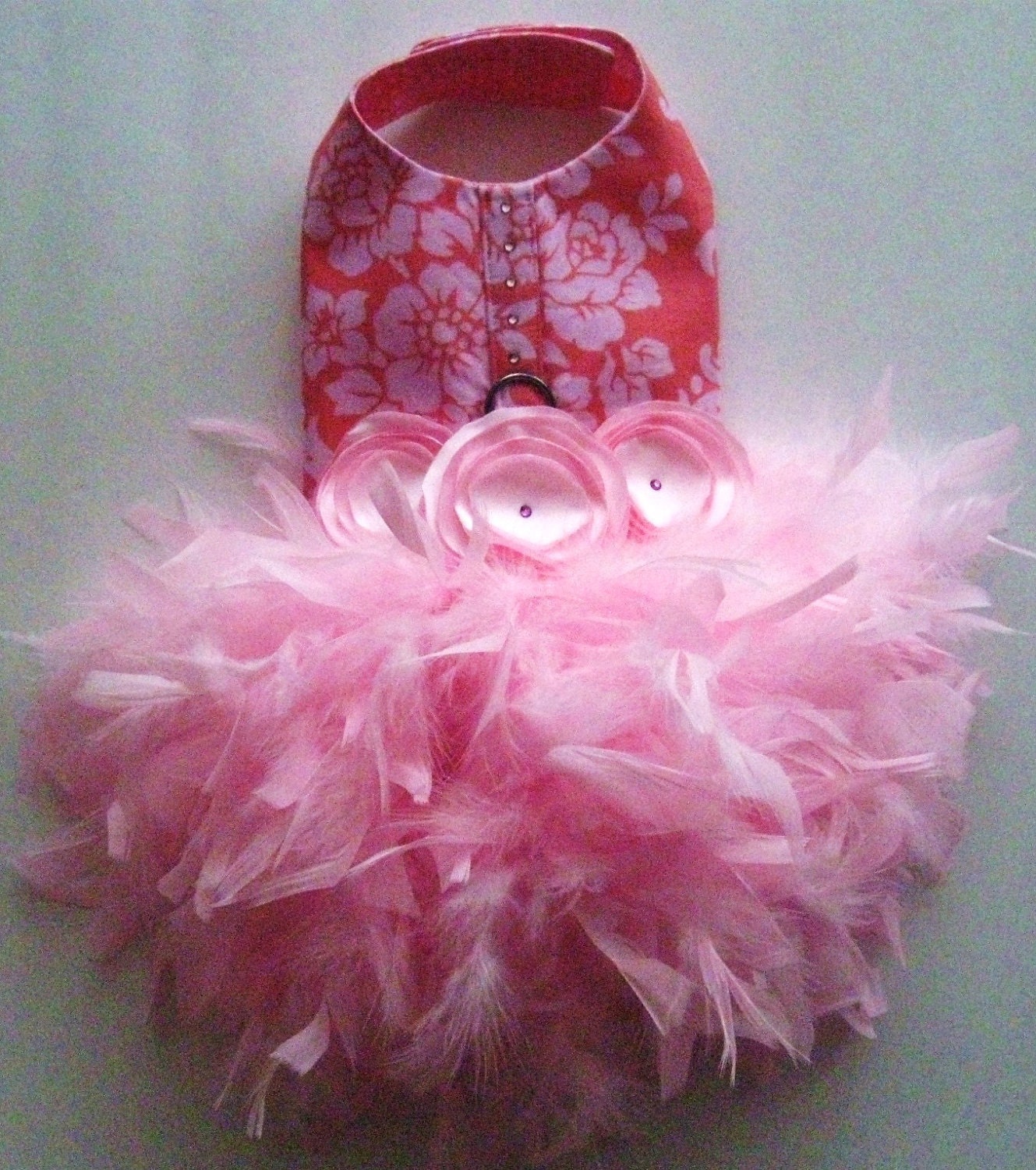 Pink Floral Feather Harness Dog Dress