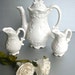 Vintage Teapot and Salt and Pepper Set, Vintage Napco, White Teapot, Serving Set, French Country, Cottage Chic