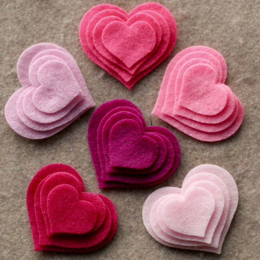 Perfectly Pink Small Hearts 48 Die Cut Felt Shapes
