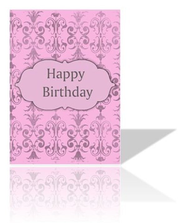 Digital Birthday Card   Pink   Ornate   Diy  Printable   5x7