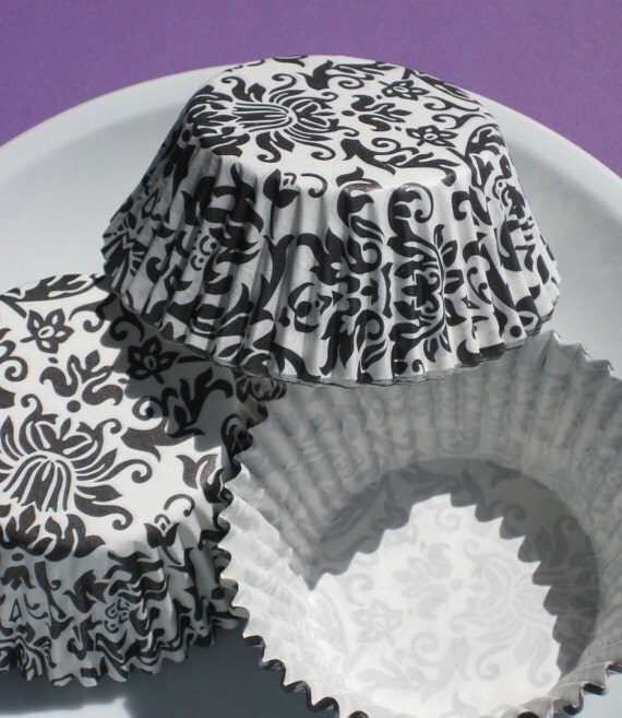 Black Damask Print Cupcake Liners Specialty Baking Cups 50