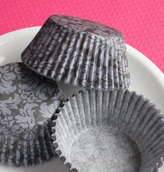 Bulk Black with Gray Damask Cupcake Liners 250 count