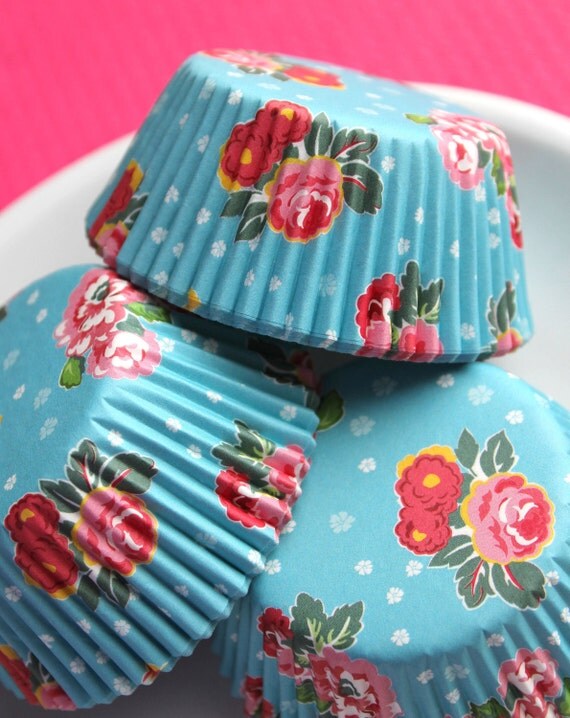 Pink   cupcake Flower Liners with Inspired  Cupcake and Vintage   Blue Red vintage liners