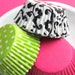 Cupcake Liners in Pink, Lime and Black in Solid, Polka Dot and Black Ivy Print (120 count) LAST SET