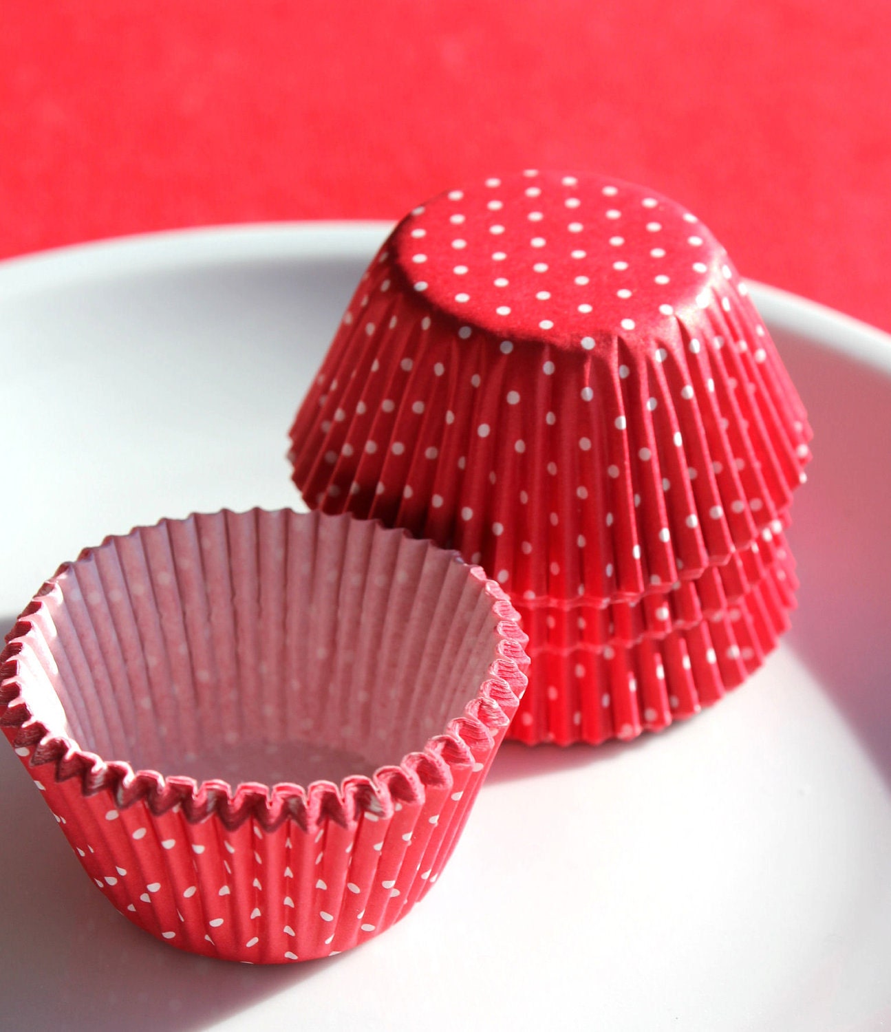 Mini Red Dot Cupcake Liners with Tiny by thebakersconfections