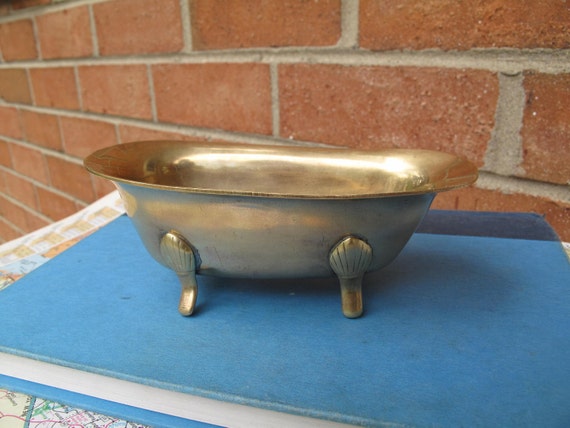 Vintage Miniature Brass Bathtub / Solid Brass Soap Dish / Tiny