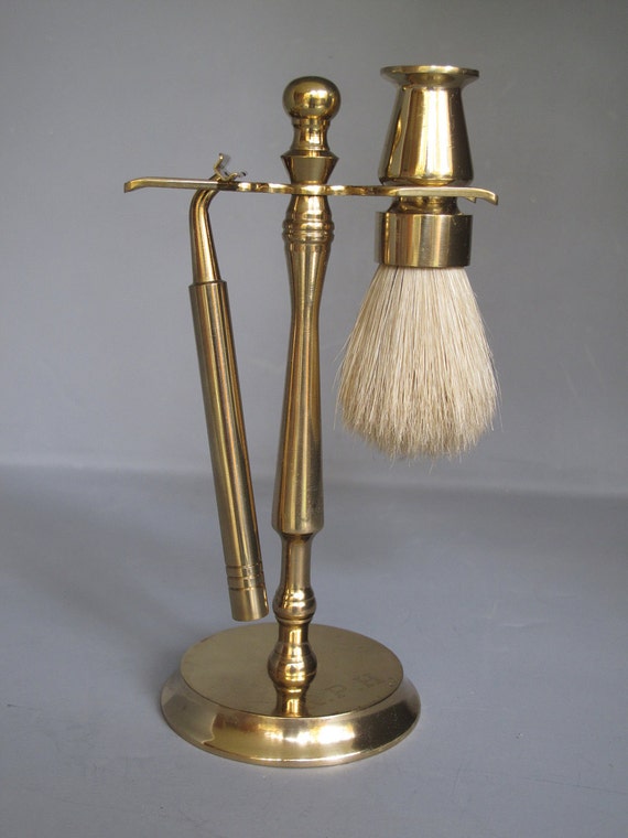 Vintage Shaving Set / Brass Stand Shaving Brush with Soft