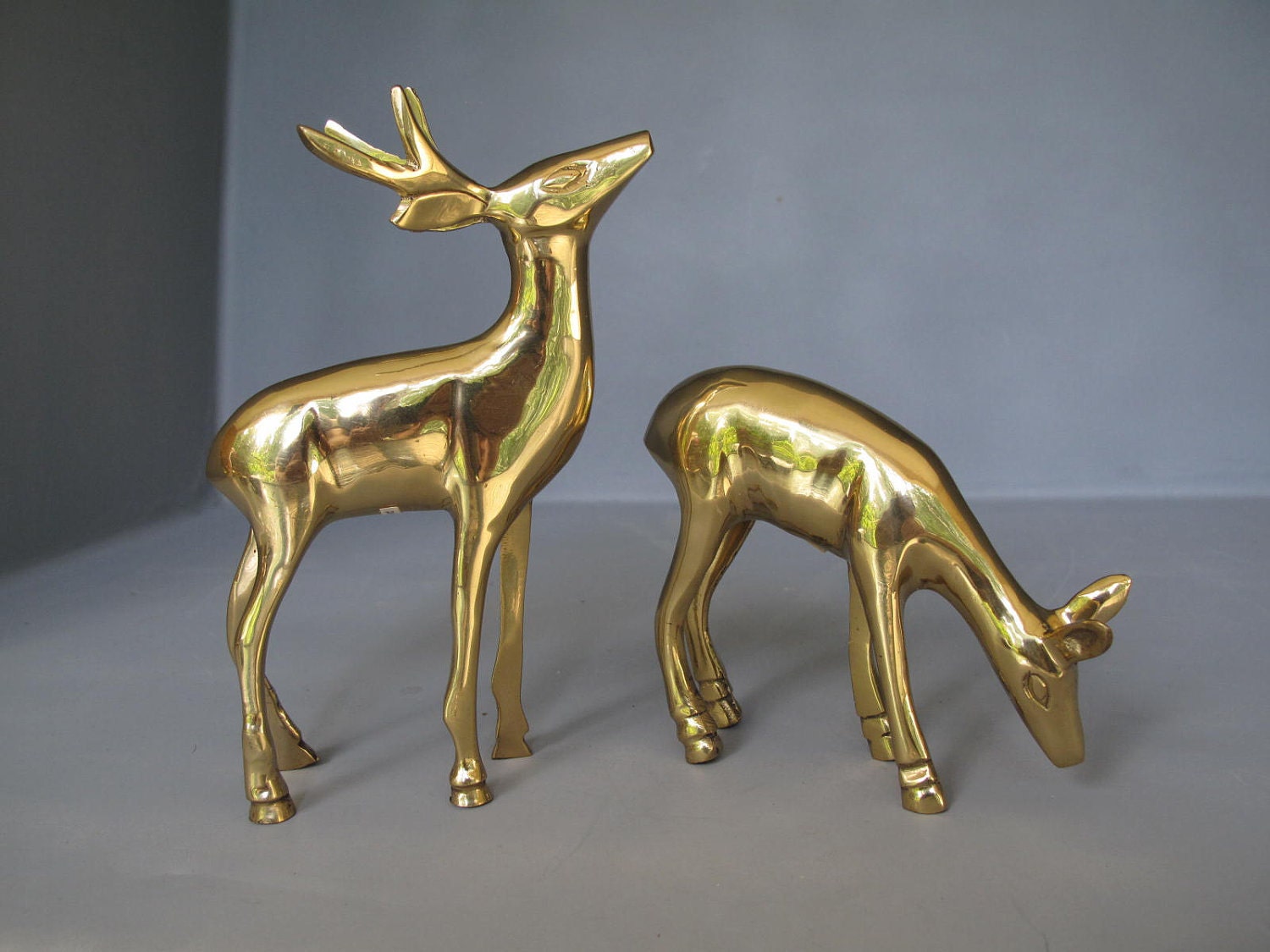 Vintage Buck and Doe Brass Deer Figurine / Beautiful Hand Made
