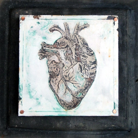 Copper Etching Anatomy Anatomical Heart Verdigris Painting