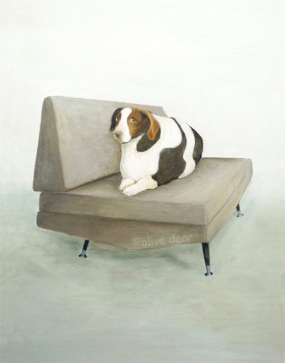 Items similar to mid century chair with big dog - pigment print on Etsy