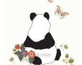 Panda Bear Art - Butterflies Decor - Nature Child - Baby Bear Print - Unisex - Boho - Flower Child - Forest Friends