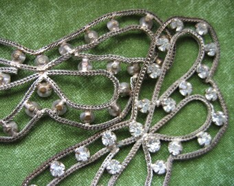 Antique Applique Sew Trim Butterflies. Pair. Vintage silver metal and Rhinestones. Breathtaking.
