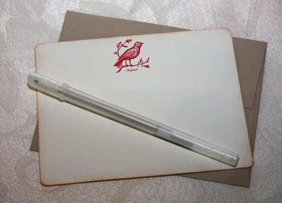 Red Vintage Bird Stationary Set of 6 cards and envelopes