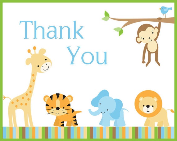 Baby Shower Thank You Notes Jungle Safari Theme Set of 100