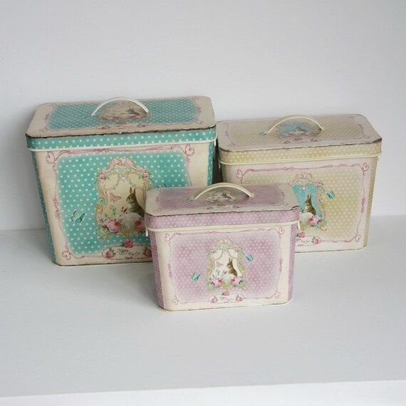 Items similar to Set of 3, Vintage Inspired Rabbit Design, Storage